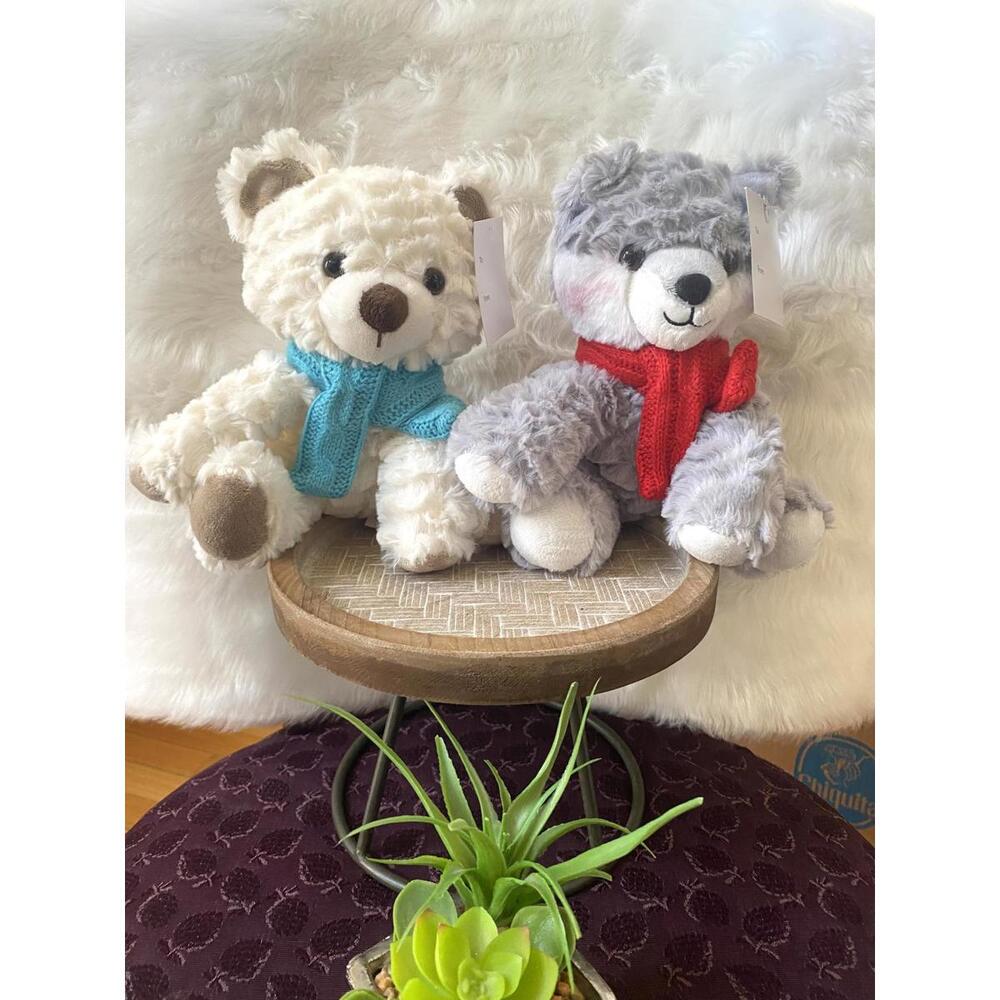 Set of Two Plush Teddy Bears with Scarves